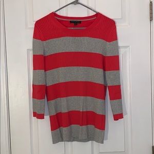 Pink and gray striped 3 quarter sleeve